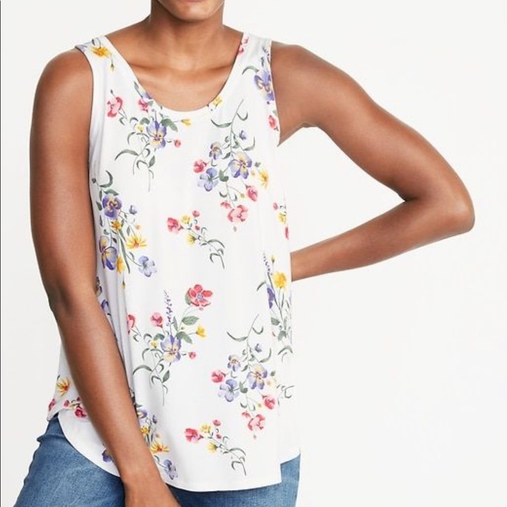 ON White Luxe Tank w/ Floral Details
